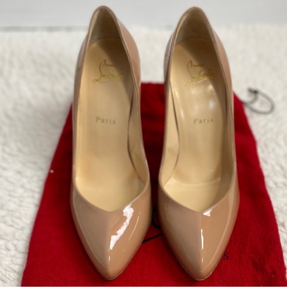 Christian Louboutin Pumps Beige Nude Patent Leather Simple Sz 38.5 US 8 Classic - Picture 4 of 12
